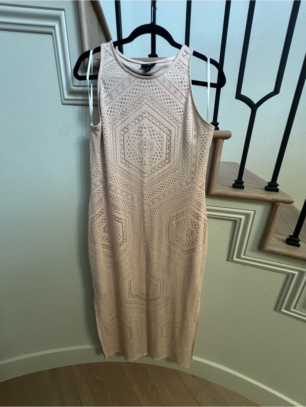Sleeveless Blush Pink Laser-Cut Maxi Dress